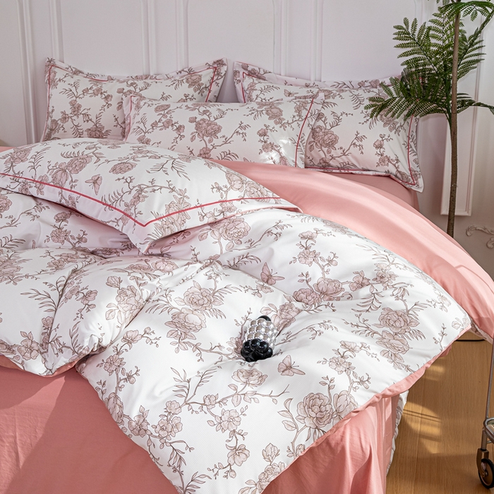 91家纺网 家纺一手货源 找家纺 雅慕家居 2025新款A类碎花水润棉磨毛四件套 国色玉香