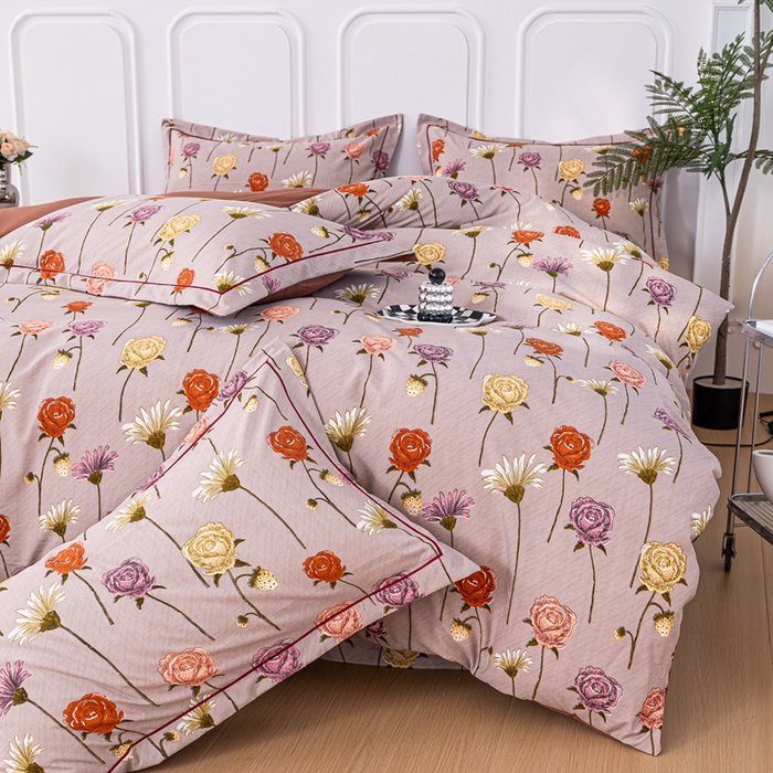 91家纺网 家纺一手货源 找家纺 雅慕家居 2025新款A类碎花水润棉磨毛四件套 朵朵玫瑰