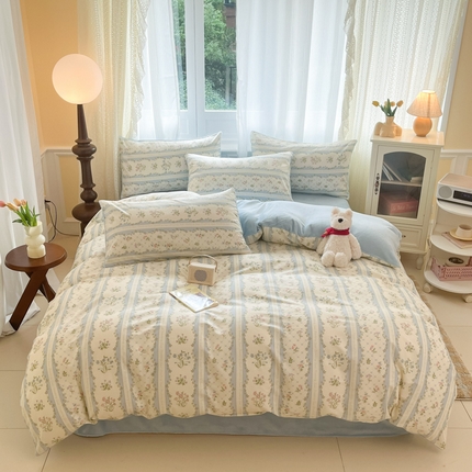 麦伦家居 2025秋冬新品多功能床品全棉+牛奶绒印花四件套 初享时光