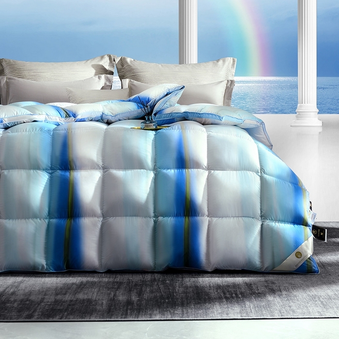 91家纺网 家纺一手货源 找家纺 织梦人羽绒工厂店 2024新款新国标50绒云柔棉柔赛丝数码印花被子 彩梦蓝