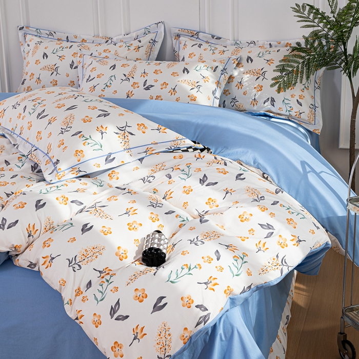 91家纺网 家纺一手货源 找家纺 雅慕家居 2025新款A类碎花水润棉磨毛四件套 金桂花开