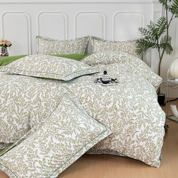 91家纺网 家纺一手货源 找家纺 雅慕家居 2025新款A类碎花水润棉磨毛四件套 绿野