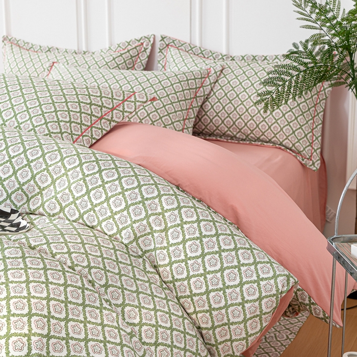 91家纺网 家纺一手货源 找家纺 雅慕家居 2025新款A类碎花水润棉磨毛四件套 绿格调