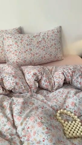 91家纺网 家纺一手货源 找家纺 2025年爆款新品有氧双层纱四件套叠图全系薄雾玫瑰-蓝