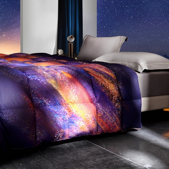 91家纺网 家纺一手货源 找家纺 织梦人羽绒工厂店 2024新款新国标50绒云柔棉柔赛丝数码印花被子 繁星