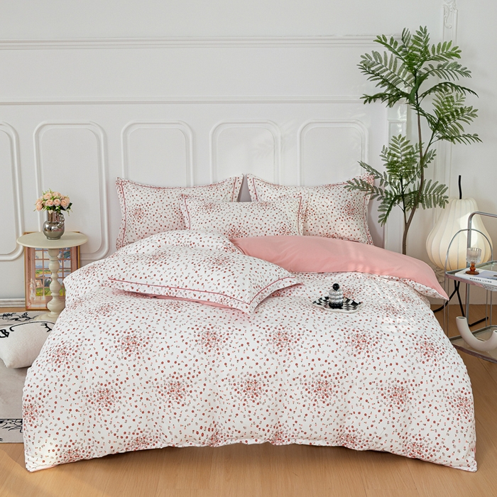 91家纺网 家纺一手货源 找家纺 雅慕家居 2025新款A类碎花水润棉磨毛四件套 粉粉小花