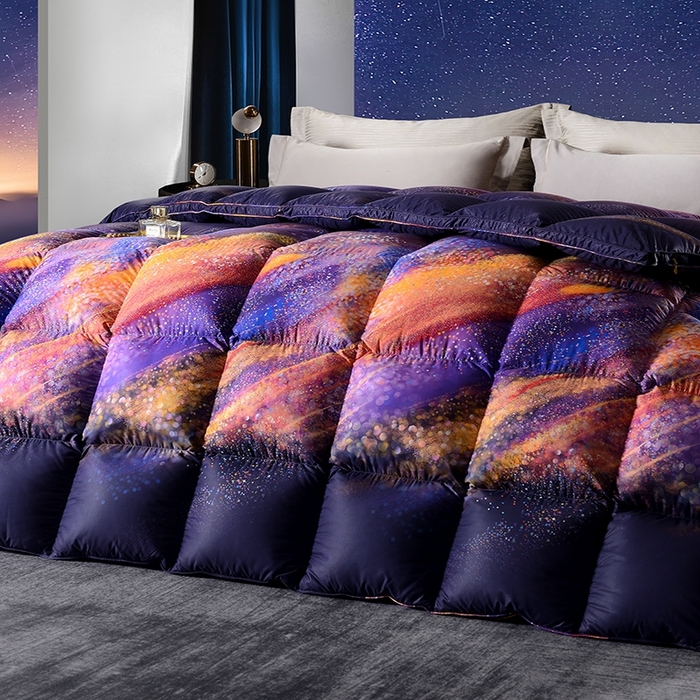 91家纺网 家纺一手货源 找家纺 织梦人羽绒工厂店 2024新款新国标50绒云柔棉柔赛丝数码印花被子 繁星