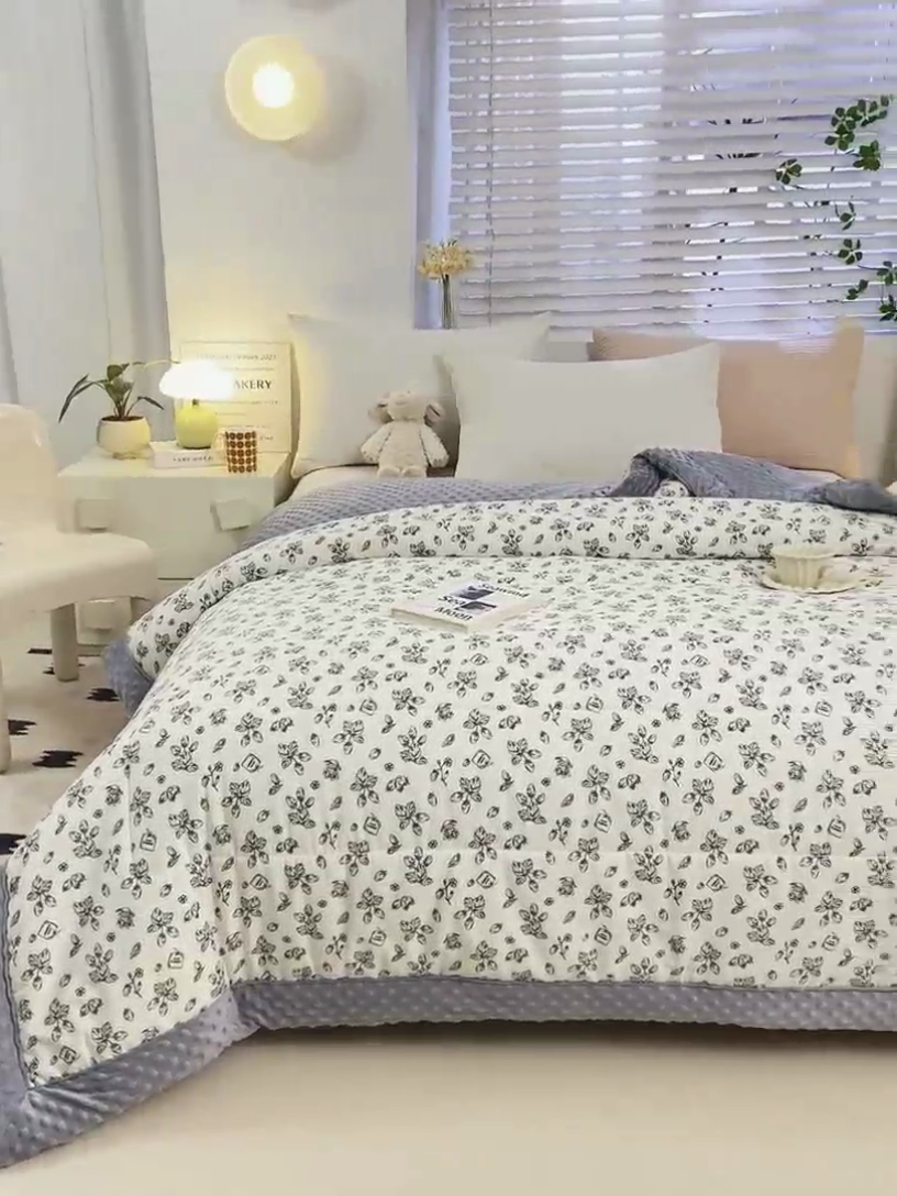 91家纺网 家纺一手货源 找家纺 锦鹭被业  2025款A类全棉纯棉豆豆被春秋空调夏凉加厚冬被子 素雅果