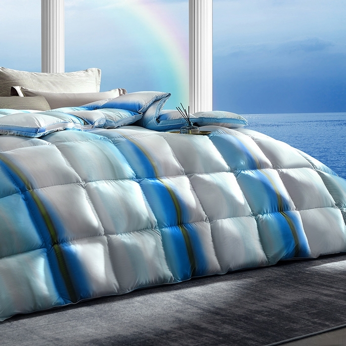 91家纺网 家纺一手货源 找家纺 织梦人羽绒工厂店 2024新款新国标50绒云柔棉柔赛丝数码印花被子 彩梦蓝