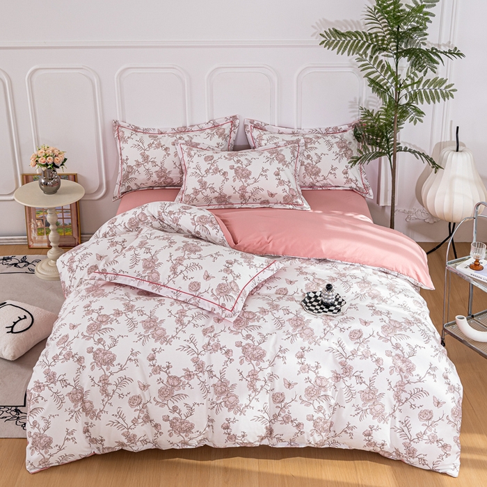 91家纺网 家纺一手货源 找家纺 雅慕家居 2025新款A类碎花水润棉磨毛四件套 国色玉香