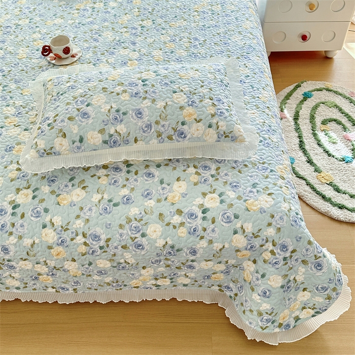 91家纺网 家纺一手货源 找家纺 岚吉 2025新款精梳棉珍珠棉小仙女款床盖三件套 梦入花香