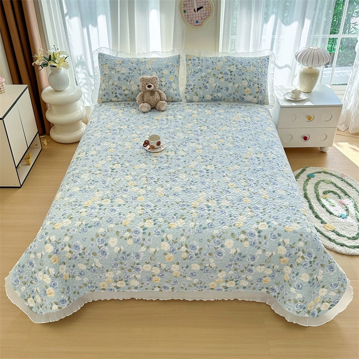 91家纺网 家纺一手货源 找家纺 岚吉 2025新款精梳棉珍珠棉小仙女款床盖三件套 梦入花香