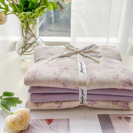 91家纺网 家纺一手货源 找家纺 一比一家纺 2025新款有氧针织棉双层纱系列四件套-叠拍图 紫苏