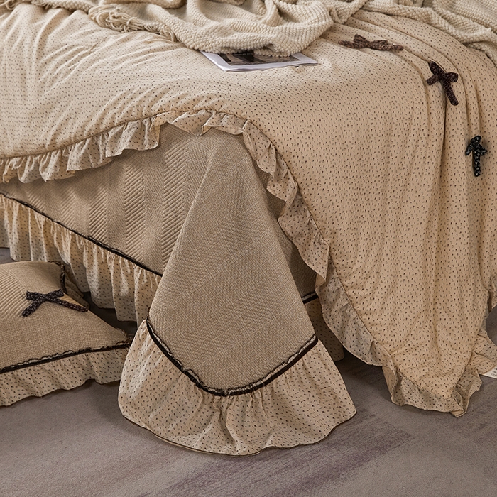 91家纺网 家纺一手货源 找家纺 优希家纺 2025新款小艺生活纱布印花多功能夏被四件套 卡其