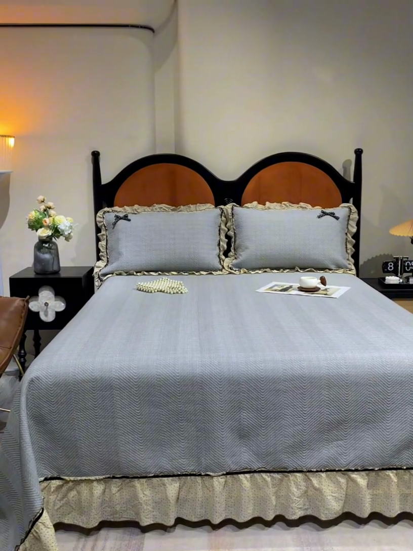 91家纺网 家纺一手货源 找家纺 优希家纺 2025新款小艺生活纱布印花多功能夏被四件套 灰色