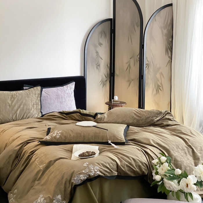 91家纺网 家纺一手货源 找家纺 赫帛 2025新款50支全棉磨毛刺绣四件套-夕雾（磨毛款） 夕雾（磨毛款）-复古绿【预售，12.18号发货】