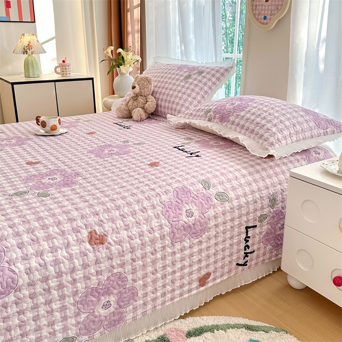 91家纺网 家纺一手货源 找家纺 岚吉 2025新款精梳棉珍珠棉小仙女款床盖三件套 满天花舞