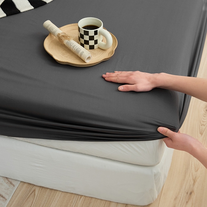 91家纺网 家纺一手货源 找家纺 2025春夏新款40支纯色彩虹糖系列单品床笠 彩虹-羽黑