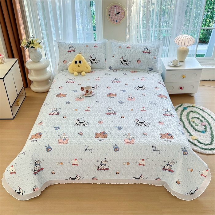 91家纺网 家纺一手货源 找家纺 岚吉 2025新款精梳棉珍珠棉小仙女款床盖三件套 萌宠乐园