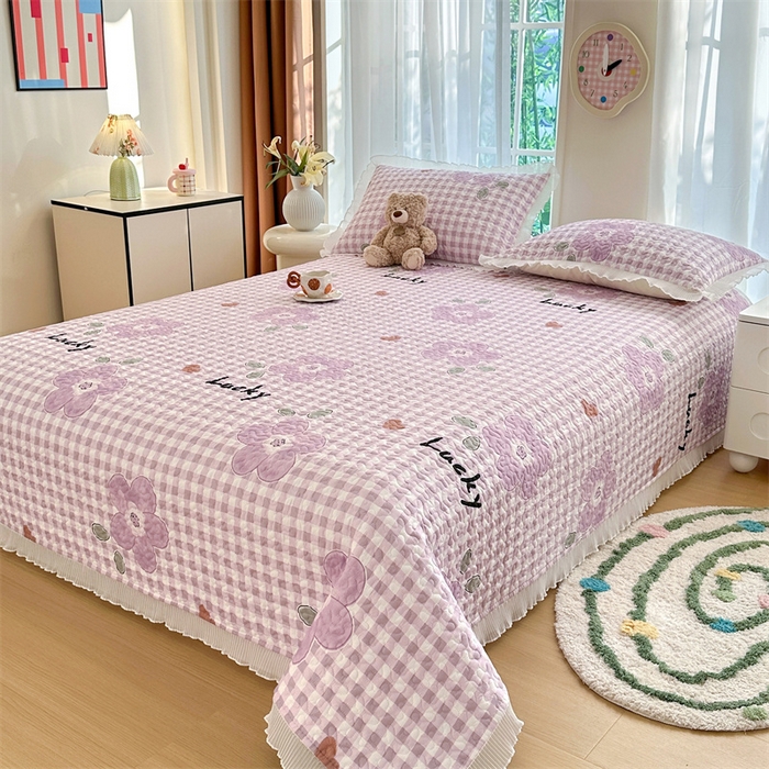 91家纺网 家纺一手货源 找家纺 岚吉 2025新款精梳棉珍珠棉小仙女款床盖三件套 满天花舞