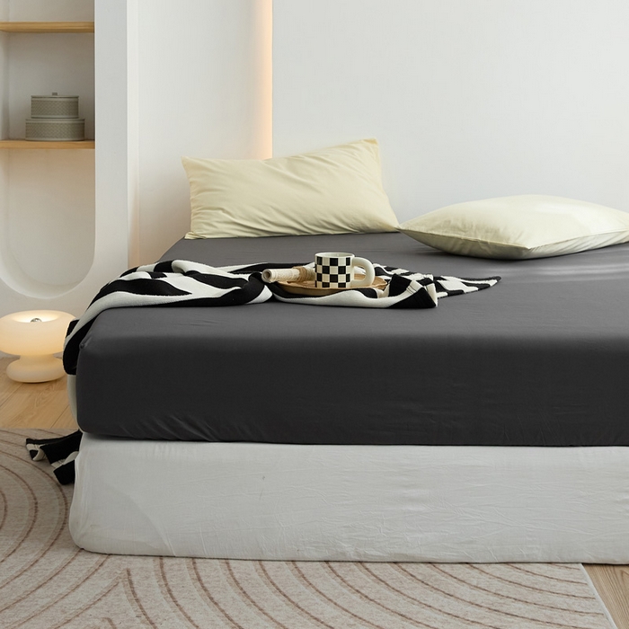 91家纺网 家纺一手货源 找家纺 2025春夏新款40支纯色彩虹糖系列单品床笠 彩虹-羽黑