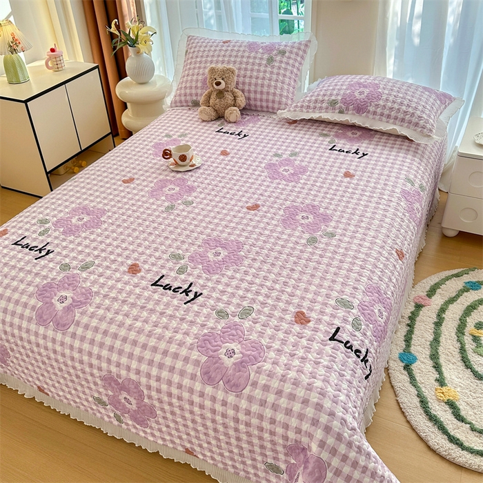 91家纺网 家纺一手货源 找家纺 岚吉 2025新款精梳棉珍珠棉小仙女款床盖三件套 满天花舞