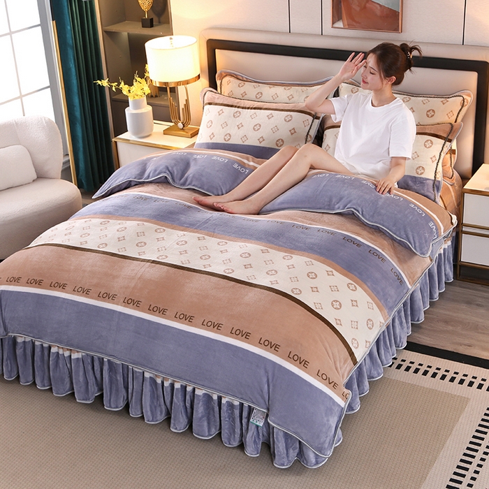 91家纺网 家纺一手货源 找家纺 （买家秀 爆款不断货）A类母婴级牛奶绒四件套珊瑚绒四件套雪花绒四件套牛奶绒床裙四件套法莱绒床裙四件套 花边-简单生活