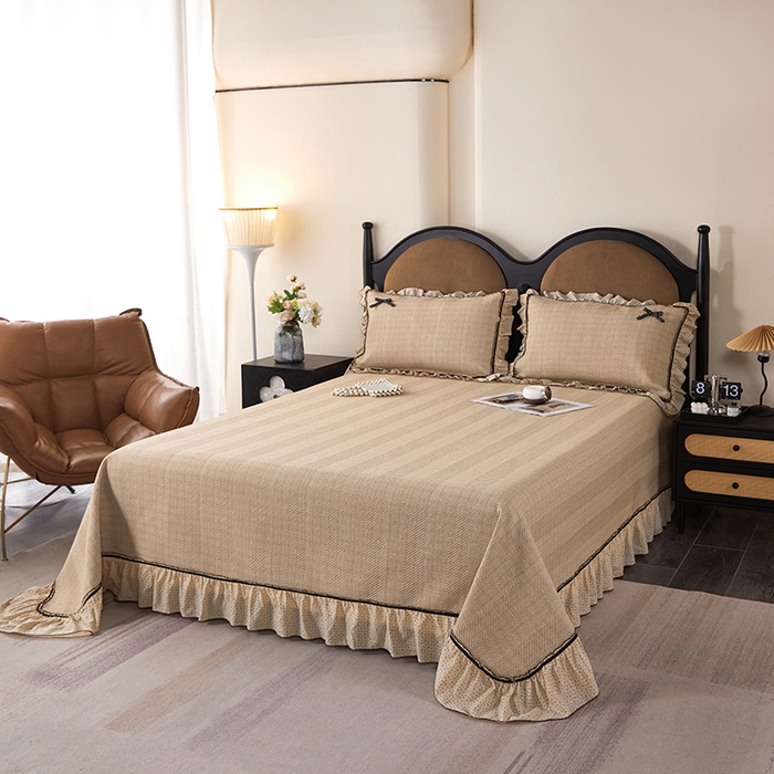 91家纺网 家纺一手货源 找家纺 优希家纺 2025新款小艺生活纱布印花多功能夏被四件套 卡其