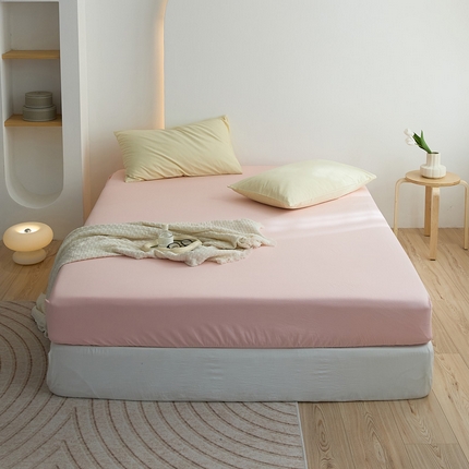 91家纺网 家纺一手货源 找家纺 2025春夏新款40支纯色彩虹糖系列单品床笠 彩虹-桃粉