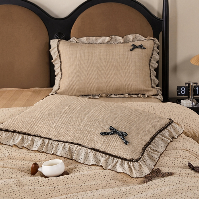 91家纺网 家纺一手货源 找家纺 优希家纺 2025新款小艺生活纱布印花多功能夏被四件套 卡其