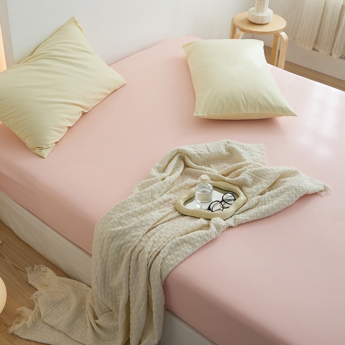 91家纺网 家纺一手货源 找家纺 2025春夏新款40支纯色彩虹糖系列单品床笠 彩虹-桃粉