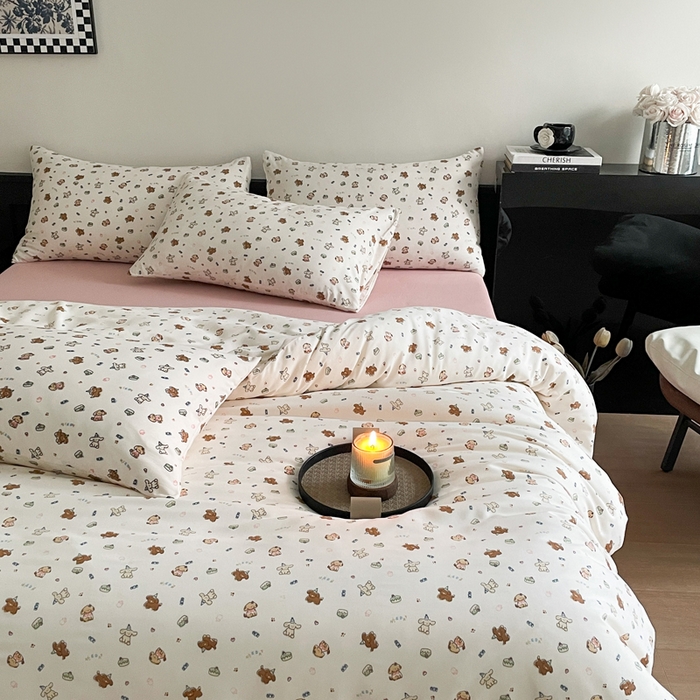 91家纺网 家纺一手货源 找家纺 仟网汇 2025新款有氧针织棉双层纱系列四件套--床拍图 汪汪队