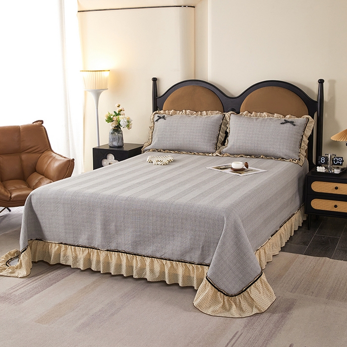 91家纺网 家纺一手货源 找家纺 优希家纺 2025新款小艺生活纱布印花多功能夏被四件套 咖色