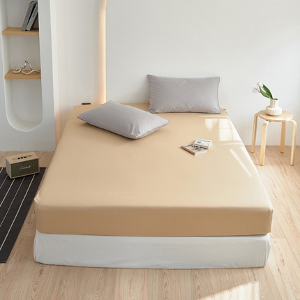 91家纺网 家纺一手货源 找家纺 2025春夏新款40支纯色彩虹糖系列单品床笠 彩虹-米黄