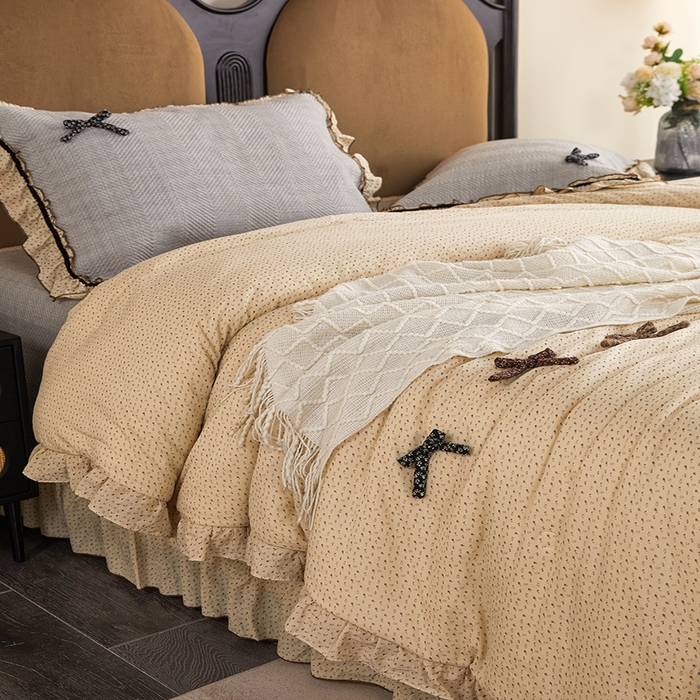 91家纺网 家纺一手货源 找家纺 优希家纺 2025新款小艺生活纱布印花多功能夏被四件套 灰色