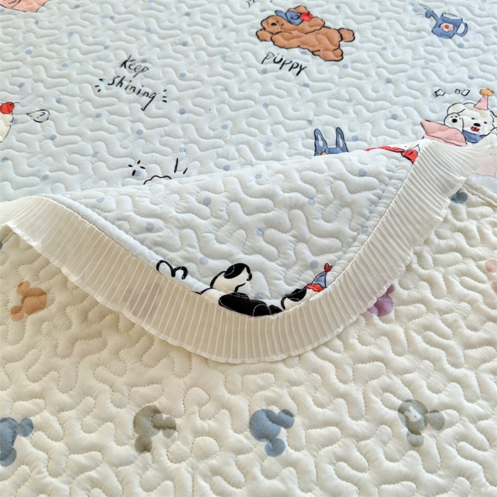 91家纺网 家纺一手货源 找家纺 岚吉 2025新款精梳棉珍珠棉小仙女款床盖三件套 萌宠乐园