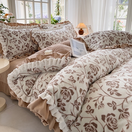 91家纺网 家纺一手货源 找家纺 （总）（买家秀 爆款不断货）A类母婴级法式牛奶绒雕花四件套珊瑚绒小香风牛奶绒四件套雪花绒四件套雕花绒四件套