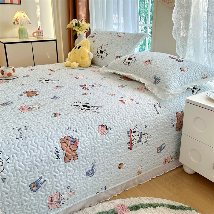 91家纺网 家纺一手货源 找家纺 岚吉 2025新款精梳棉珍珠棉小仙女款床盖三件套 萌宠乐园