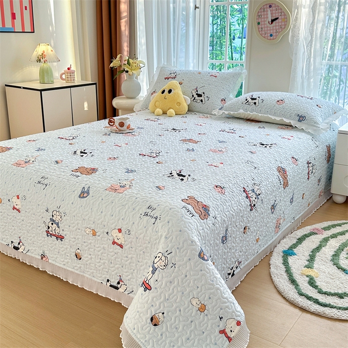 91家纺网 家纺一手货源 找家纺 岚吉 2025新款精梳棉珍珠棉小仙女款床盖三件套 萌宠乐园