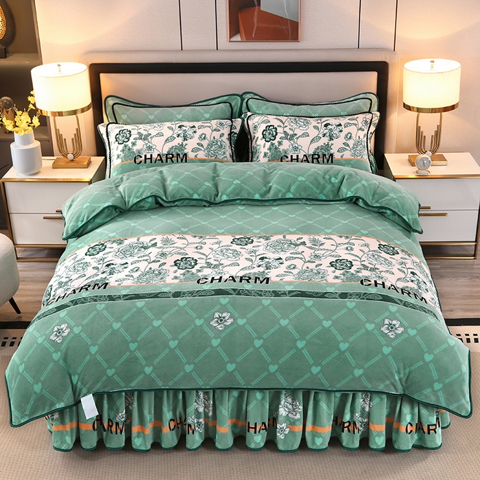 91家纺网 家纺一手货源 找家纺 （买家秀 爆款不断货）A类母婴级牛奶绒四件套珊瑚绒四件套雪花绒四件套牛奶绒床裙四件套法莱绒床裙四件套 花边-诗情画意2