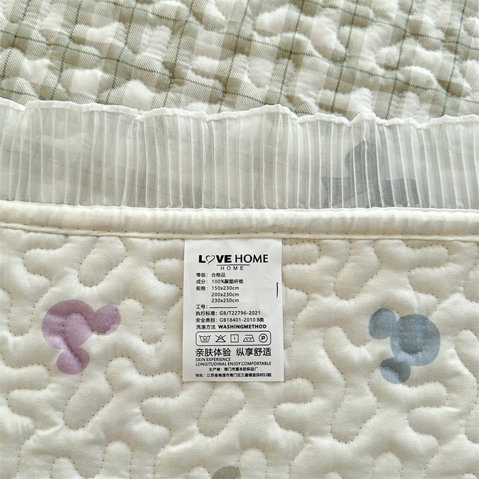 91家纺网 家纺一手货源 找家纺 岚吉 2025新款精梳棉珍珠棉小仙女款床盖三件套 蝶恋曲-灰绿