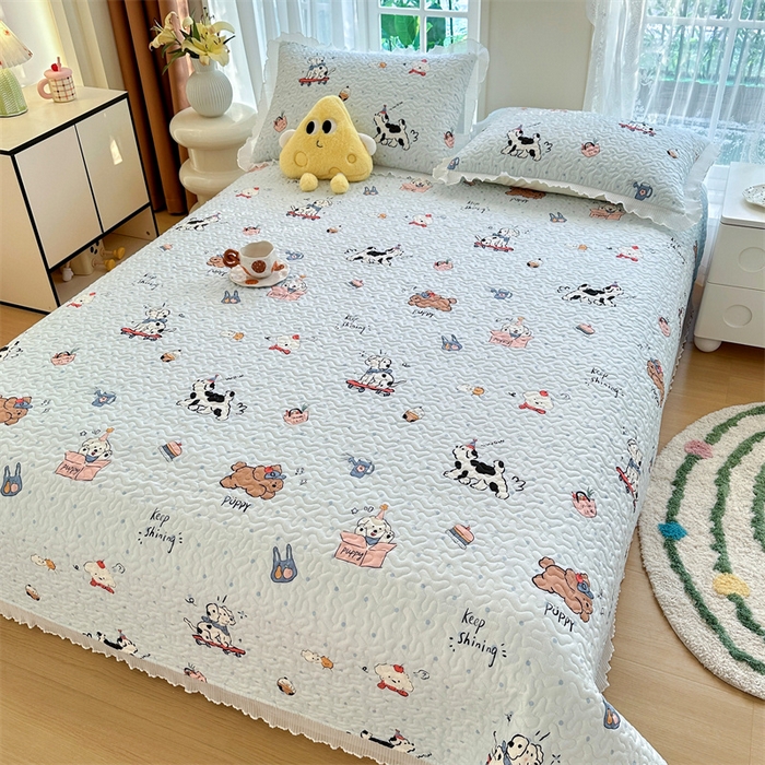 91家纺网 家纺一手货源 找家纺 岚吉 2025新款精梳棉珍珠棉小仙女款床盖三件套 萌宠乐园