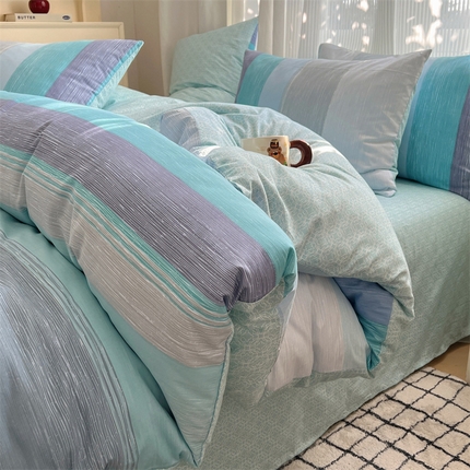 91家纺网 家纺一手货源 找家纺 （总）富瑞阁 2024新款全棉无印条格系列四件套