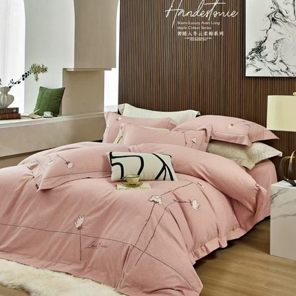 玖玖爱家纺 2025新款云柔棉超柔磨毛四件套-朵瑞亚 朵瑞亚豆粉色