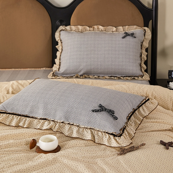 91家纺网 家纺一手货源 找家纺 优希家纺 2025新款小艺生活纱布印花多功能夏被四件套 咖色