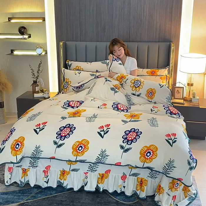 91家纺网 家纺一手货源 找家纺 （买家秀 爆款不断货）A类母婴级牛奶绒四件套珊瑚绒四件套雪花绒四件套牛奶绒床裙四件套法莱绒床裙四件套 花边-裸婚时代