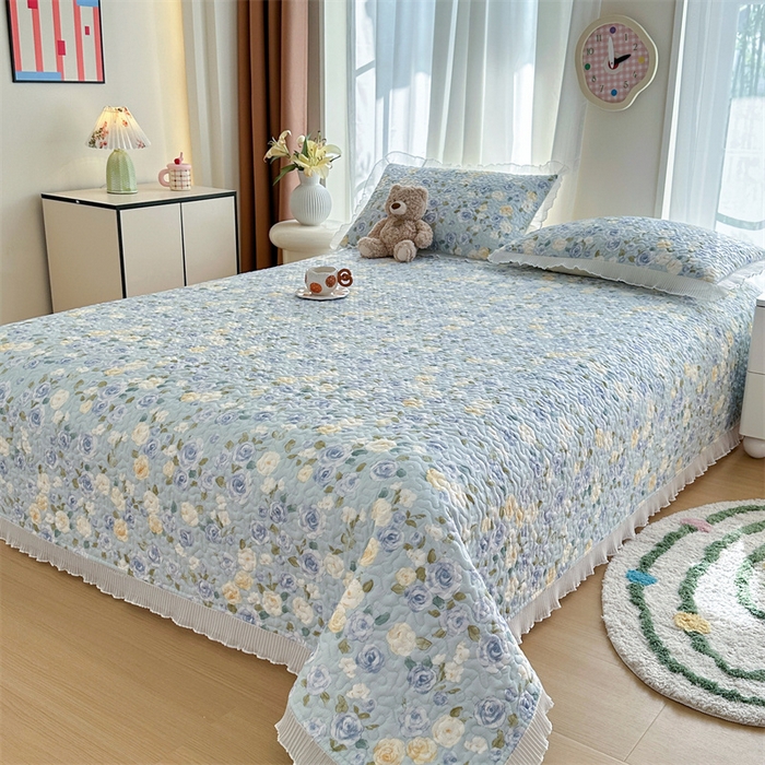 91家纺网 家纺一手货源 找家纺 岚吉 2025新款精梳棉珍珠棉小仙女款床盖三件套 梦入花香