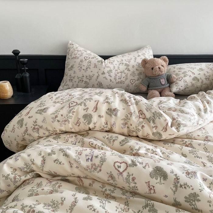 91家纺网 家纺一手货源 找家纺 仟网汇 2025新款有氧针织棉双层纱系列四件套--床拍图 舒香玉影