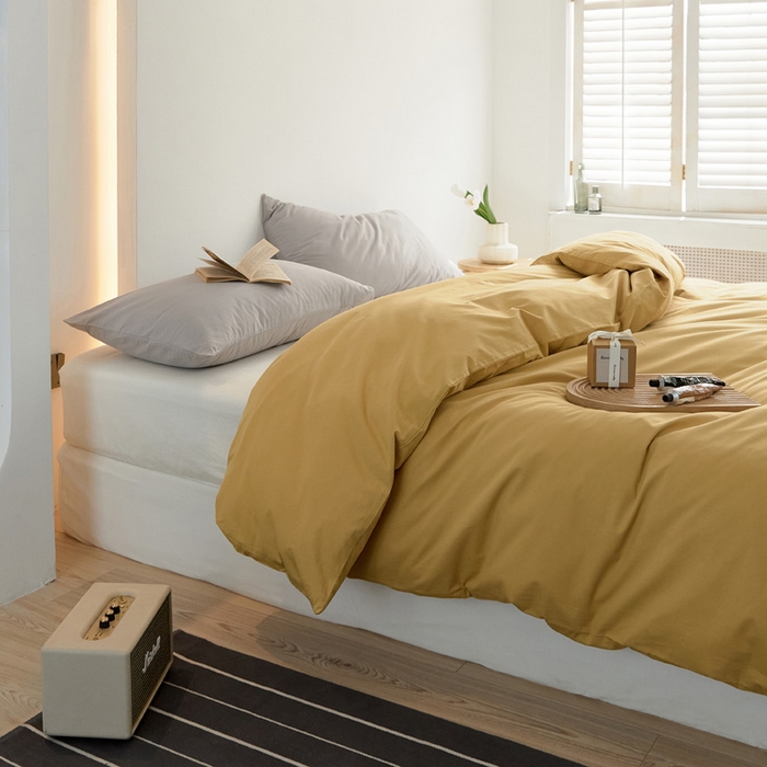 91家纺网 家纺一手货源 找家纺 2025春夏新款40支纯色彩虹糖单品系列单品被套 彩虹-姜黄