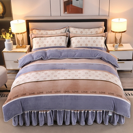 91家纺网 家纺一手货源 找家纺 （买家秀 爆款不断货）A类母婴级牛奶绒四件套珊瑚绒四件套雪花绒四件套牛奶绒床裙四件套法莱绒床裙四件套 花边-简单生活